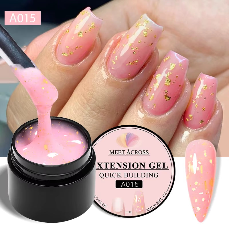 8Ml Gold Foils Quick Extension Gel Nail Polish - Pink Nude Orange Glitter for Stunning UV Hard Gel Nail Art
