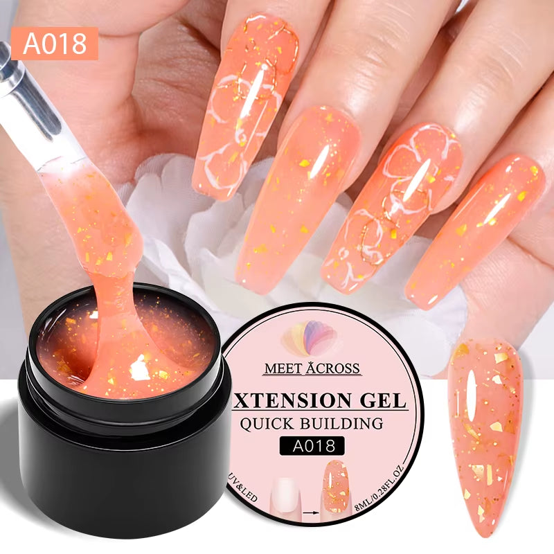 8Ml Gold Foils Quick Extension Gel Nail Polish - Pink Nude Orange Glitter for Stunning UV Hard Gel Nail Art