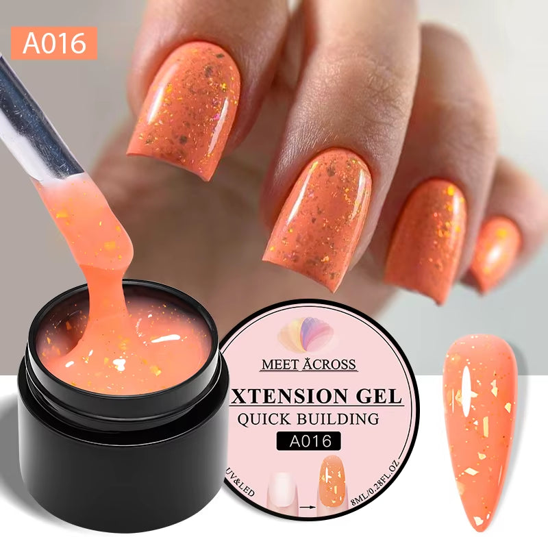 8Ml Gold Foils Quick Extension Gel Nail Polish - Pink Nude Orange Glitter for Stunning UV Hard Gel Nail Art