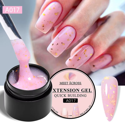 8Ml Gold Foils Quick Extension Gel Nail Polish - Pink Nude Orange Glitter for Stunning UV Hard Gel Nail Art