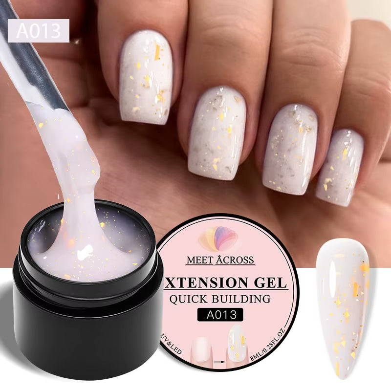 8Ml Gold Foils Quick Extension Gel Nail Polish - Pink Nude Orange Glitter for Stunning UV Hard Gel Nail Art