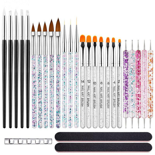 28-Piece Nail Art & Care Set: Liner Pens, Painting Brushes, Nail Files & Holder - Perfect Valentines Day Gift for Manicure Lovers!