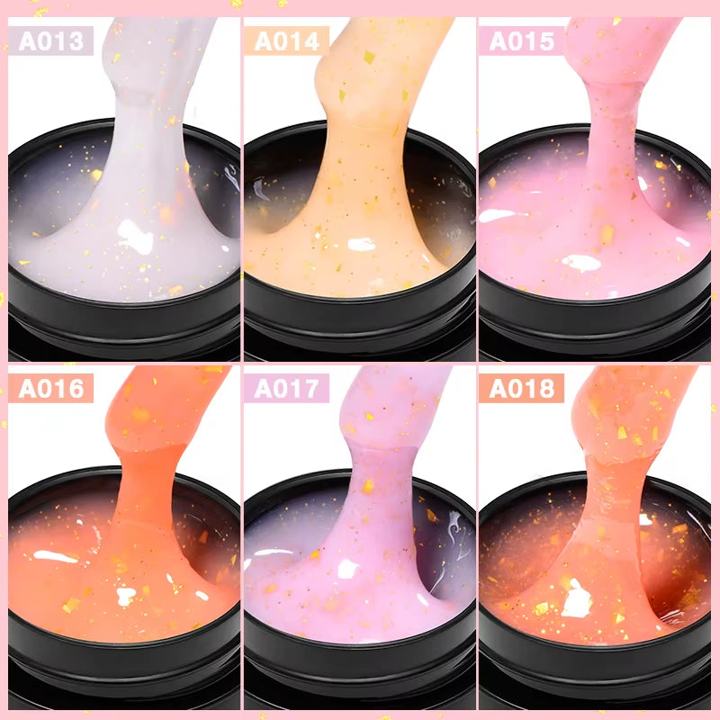 8Ml Gold Foils Quick Extension Gel Nail Polish - Pink Nude Orange Glitter for Stunning UV Hard Gel Nail Art