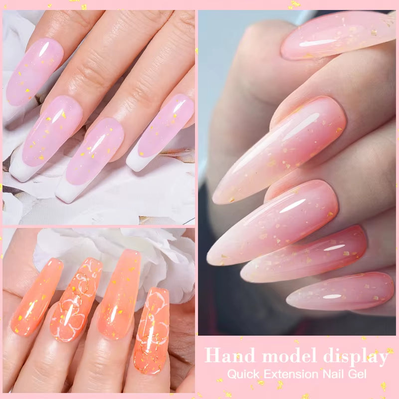 8Ml Gold Foils Quick Extension Gel Nail Polish - Pink Nude Orange Glitter for Stunning UV Hard Gel Nail Art