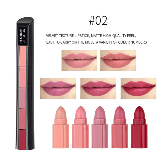 5-in-1 Matte Waterproof Lipstick Set – Long-Lasting Color & Moisturizing Lip Gloss for Professional Makeup and Gifting