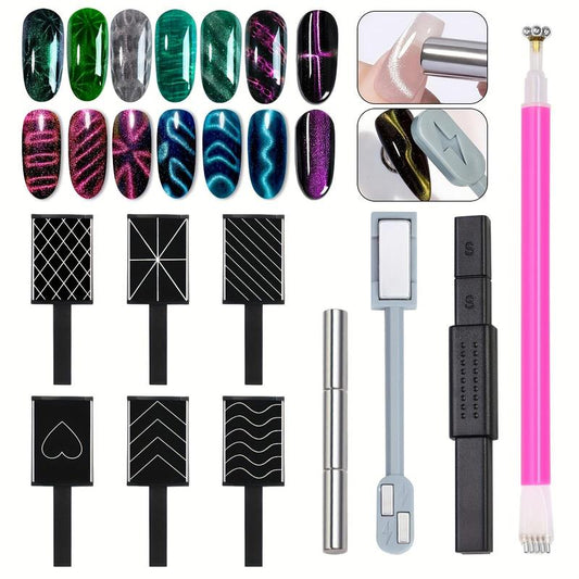 10-Piece Cat Eye Nail Art Magnet Set - Multifunctional Tool for Stunning Gel Polish Designs & DIY Manicure Decoration for Women & Girls