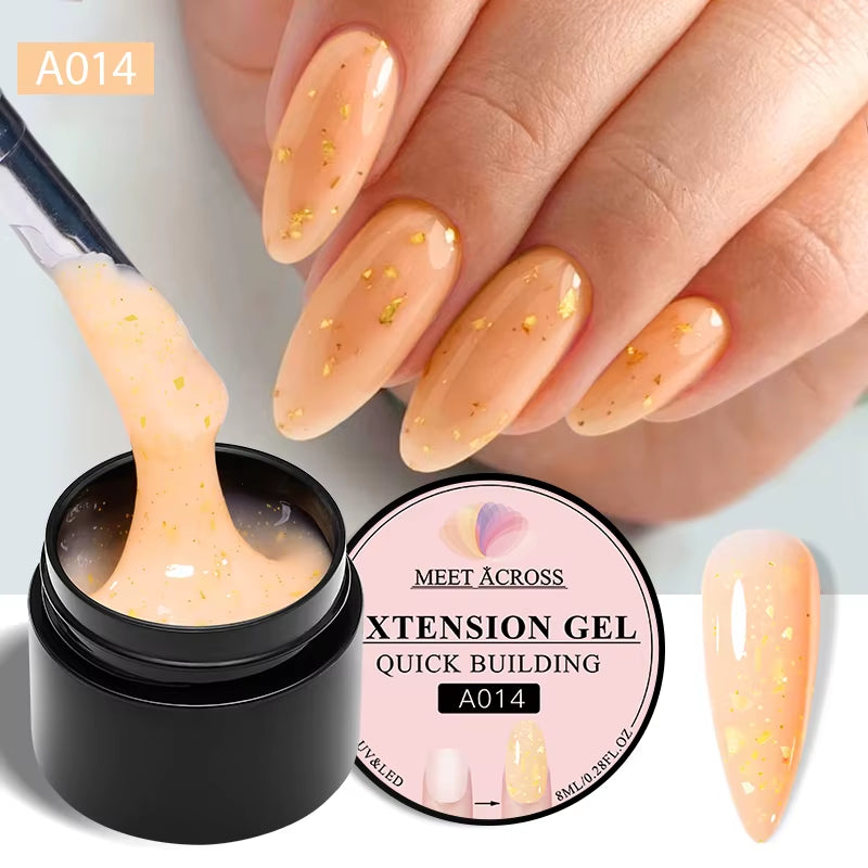 8Ml Gold Foils Quick Extension Gel Nail Polish - Pink Nude Orange Glitter for Stunning UV Hard Gel Nail Art